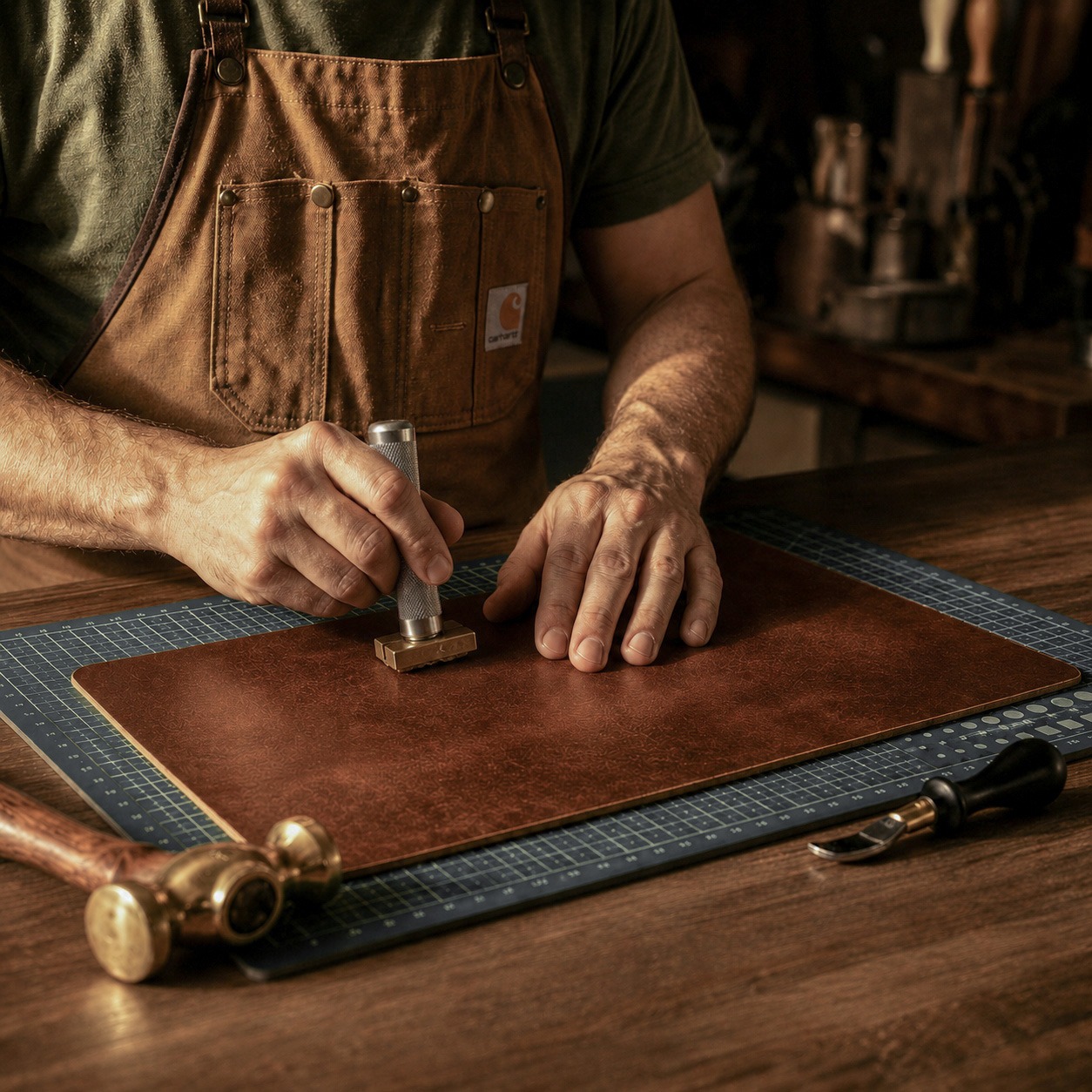 Marca aplicada en cuero con sello de bronce